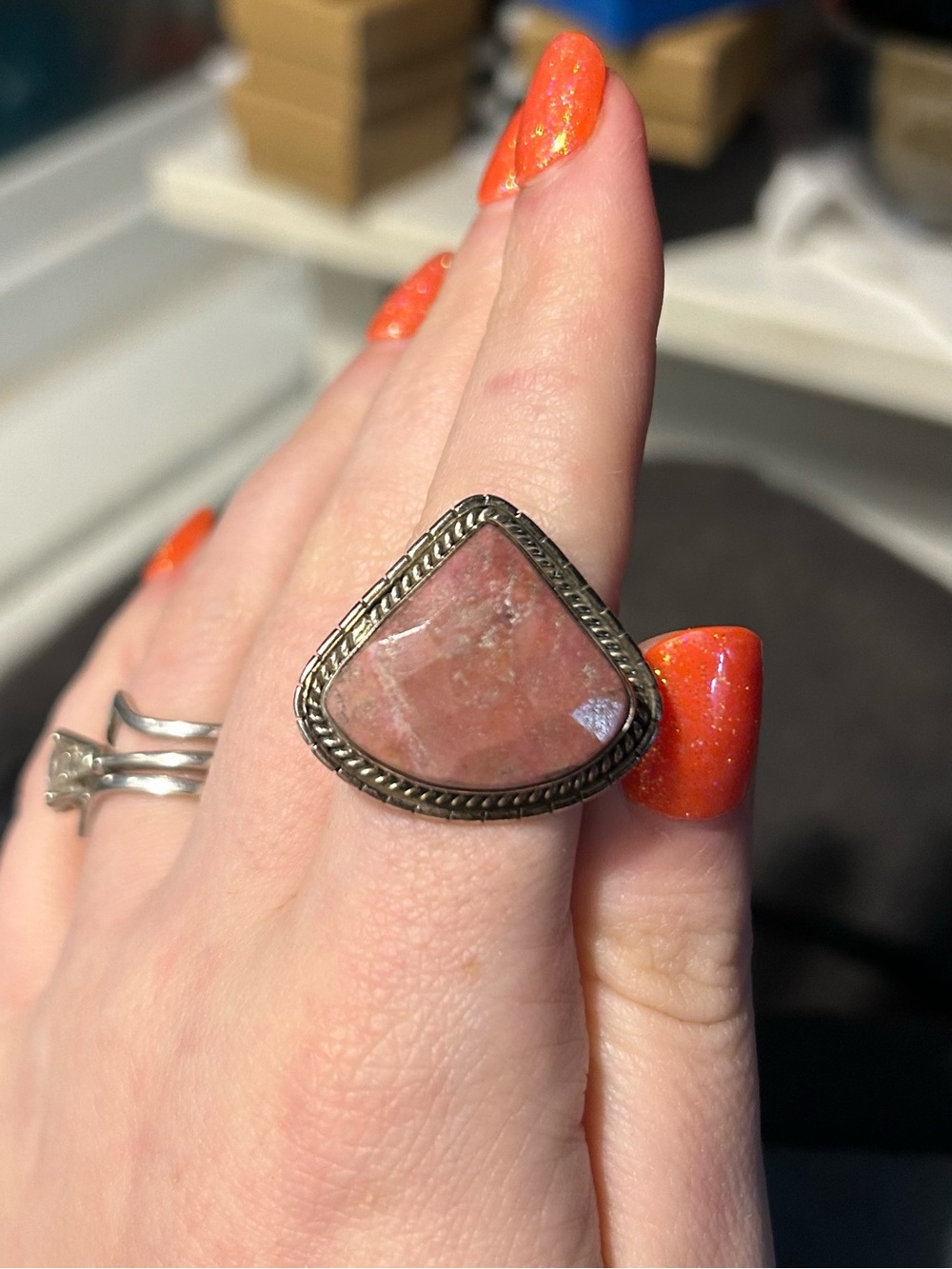 Sterling Silver Pink Gemstone Triangle Ring